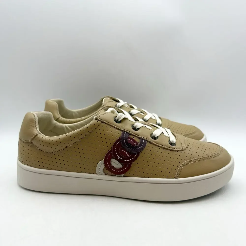 Spenco Womens Cambridge Low Sneaker US 8.5 Wide EU 39 Tan Leather EUC